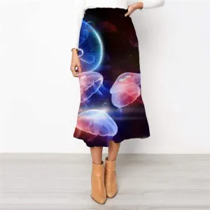 Ocean Skirts Women Jellyfish Rock Frauen Fluorescence High waist skirts Colorful School skirt