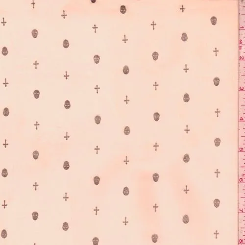 Pale Peach/Gold Mini Skull/Cross Georgette Fabric