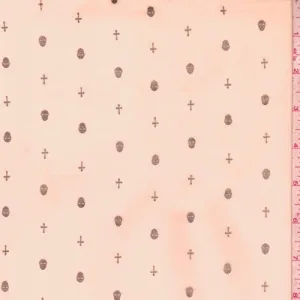 Pale Peach/Gold Mini Skull/Cross Georgette Fabric