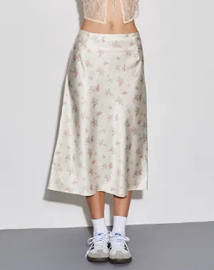 Piya Midi Skirt in Satin Vintage Rose Garland