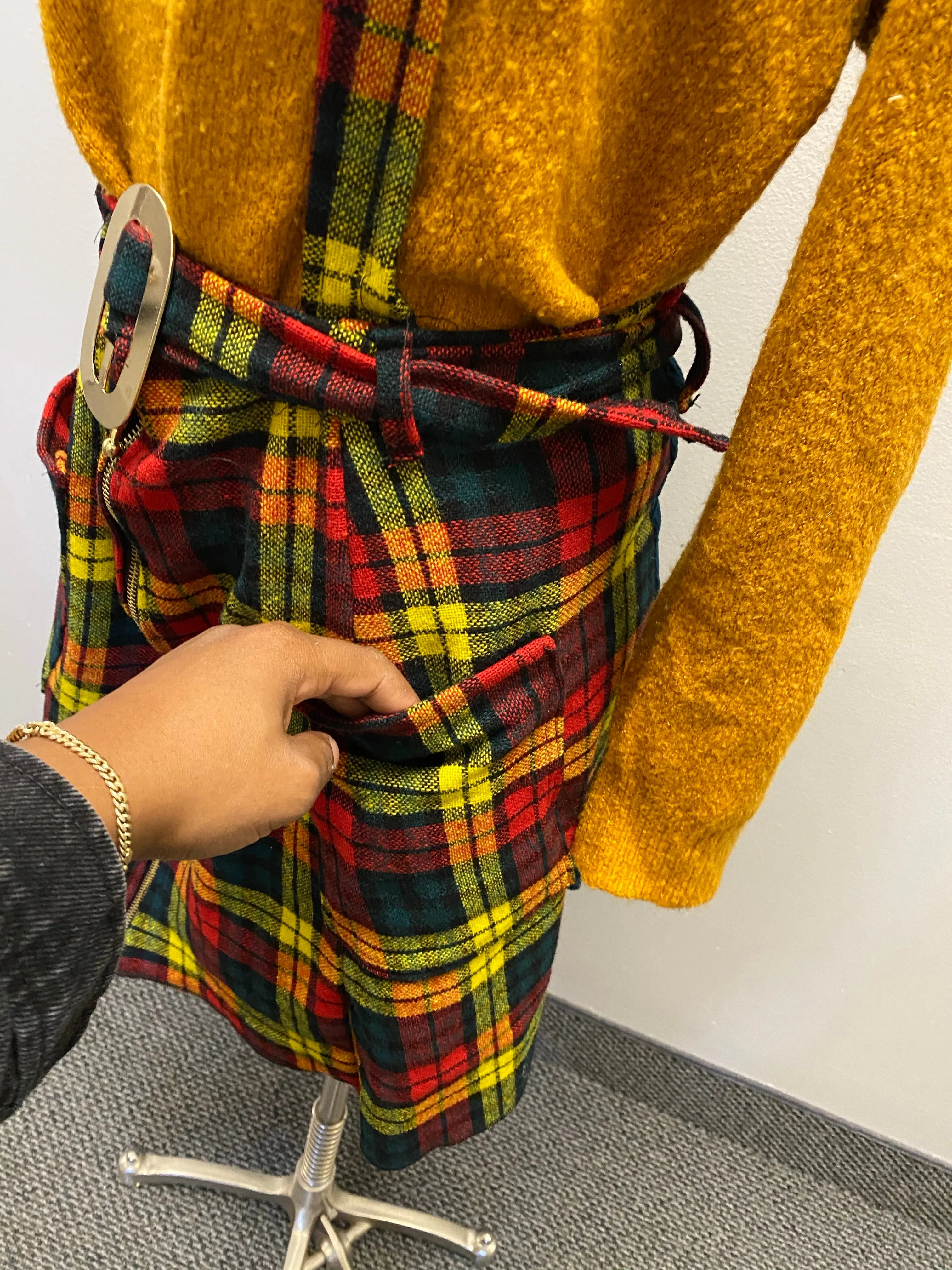 Plaid suspender skirt