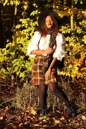 Plaid suspender skirt