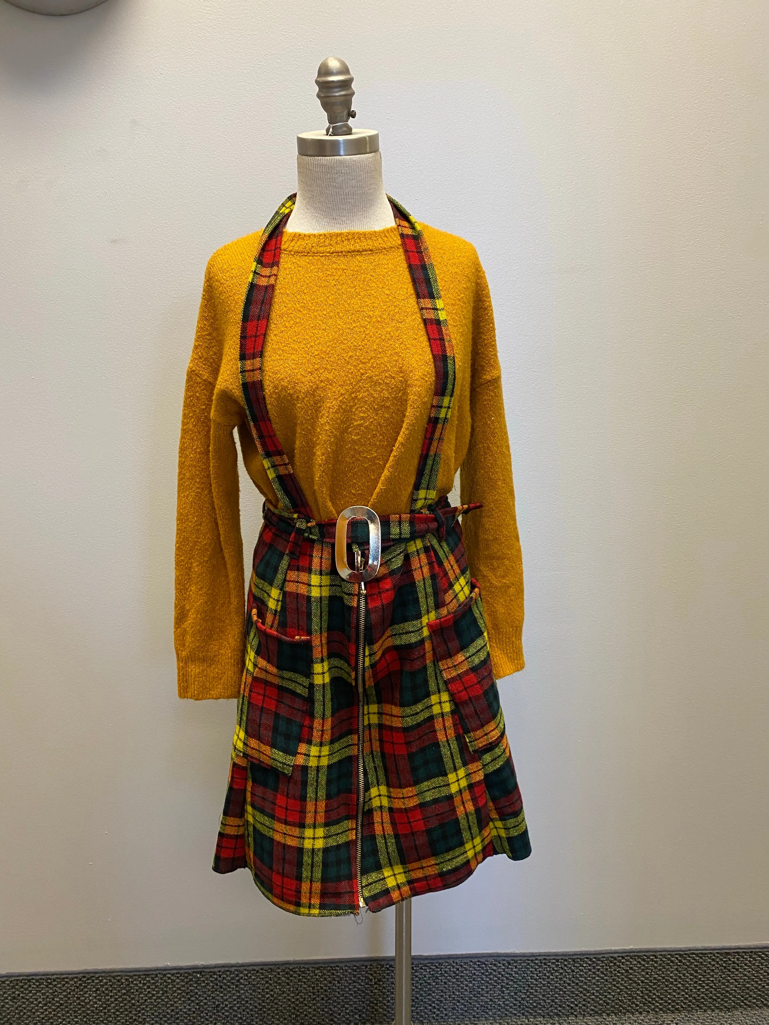 Plaid suspender skirt