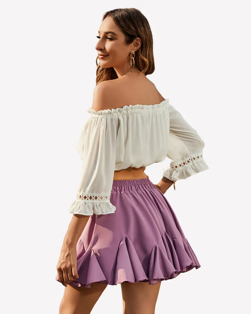 Pleated Ruffles Flared Mini Skirts