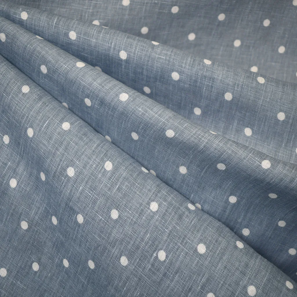 Polka Dot Soft Linen Shirting Denim Blue/White