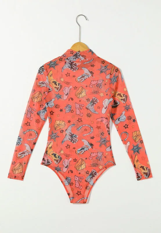 Printed Mock Neck Long Sleeve Bodysuit