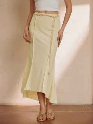 Pure Cotton Solid Trendy Belted Long Skirt