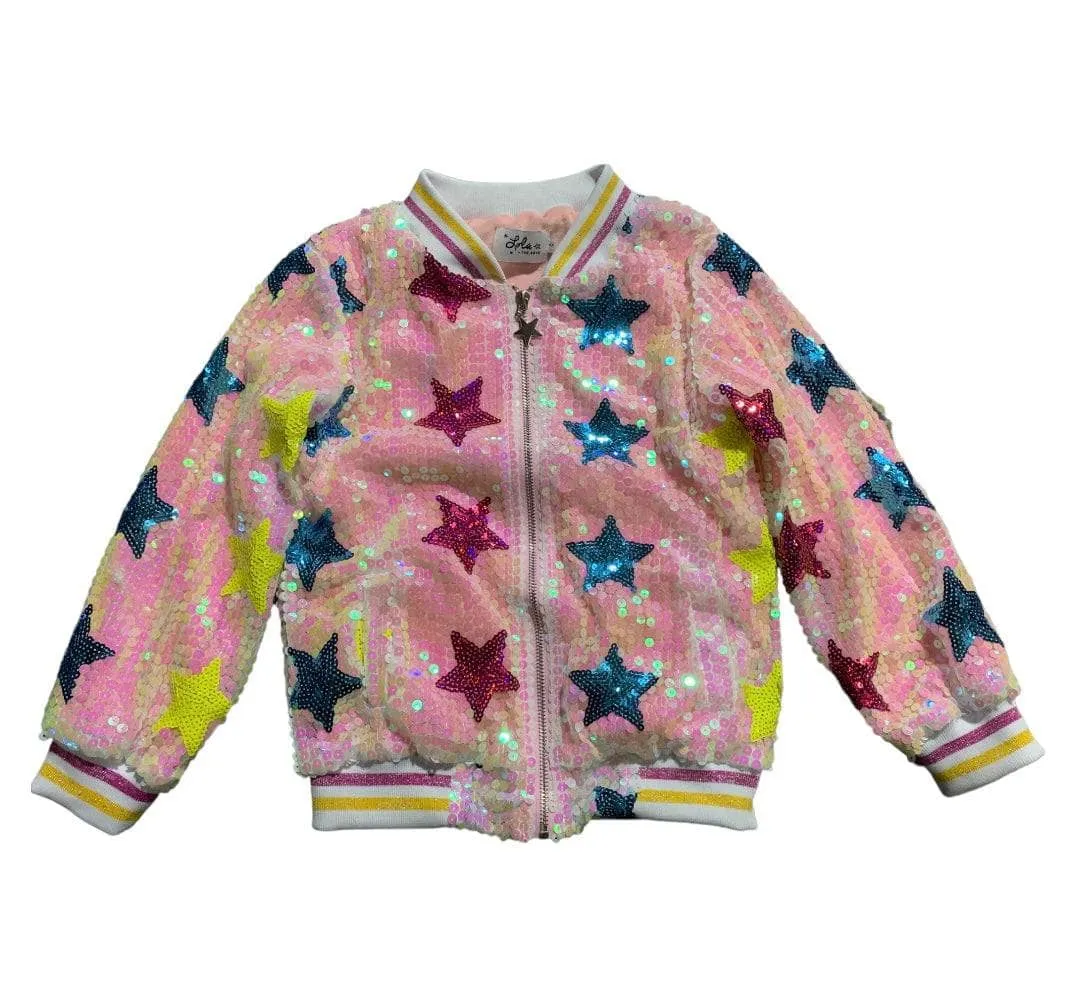 Rainbow Stars Sequin Bomber