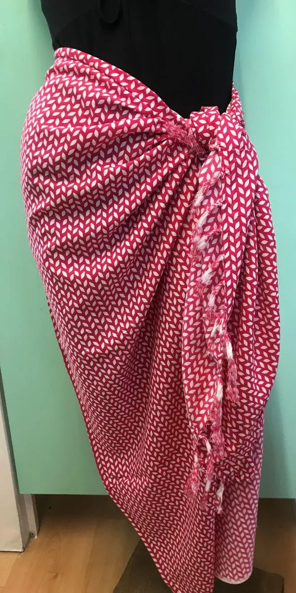 Rayon Sarong Soft Patterned Fringed Sarong Hot Pink/White