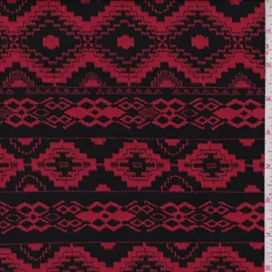 Red/Black Aztec Stripe Jacquard Double Knit Fabric