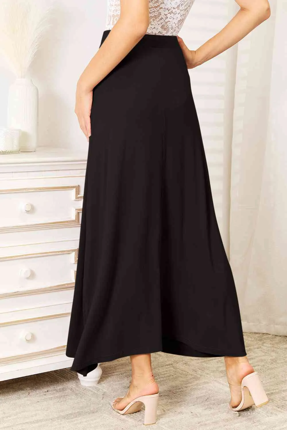 Reya Soft Rayon Drawstring Waist Maxi Skirt Rayon