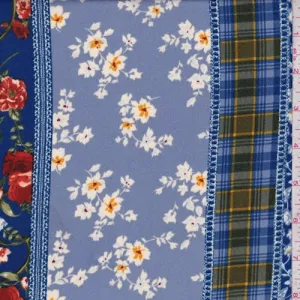 Sapphire Floral Stripe Crepe Fabric