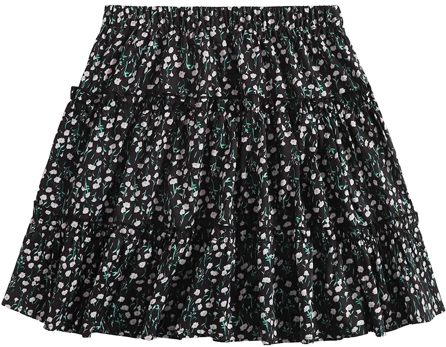 SheIn Women's Boho Floral Print Layered Frill Trim Ditsy Mini Short Flared Skirt