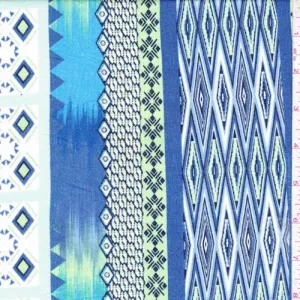 Sky/Ocean/Lime Deco Stripe Crepon Fabric