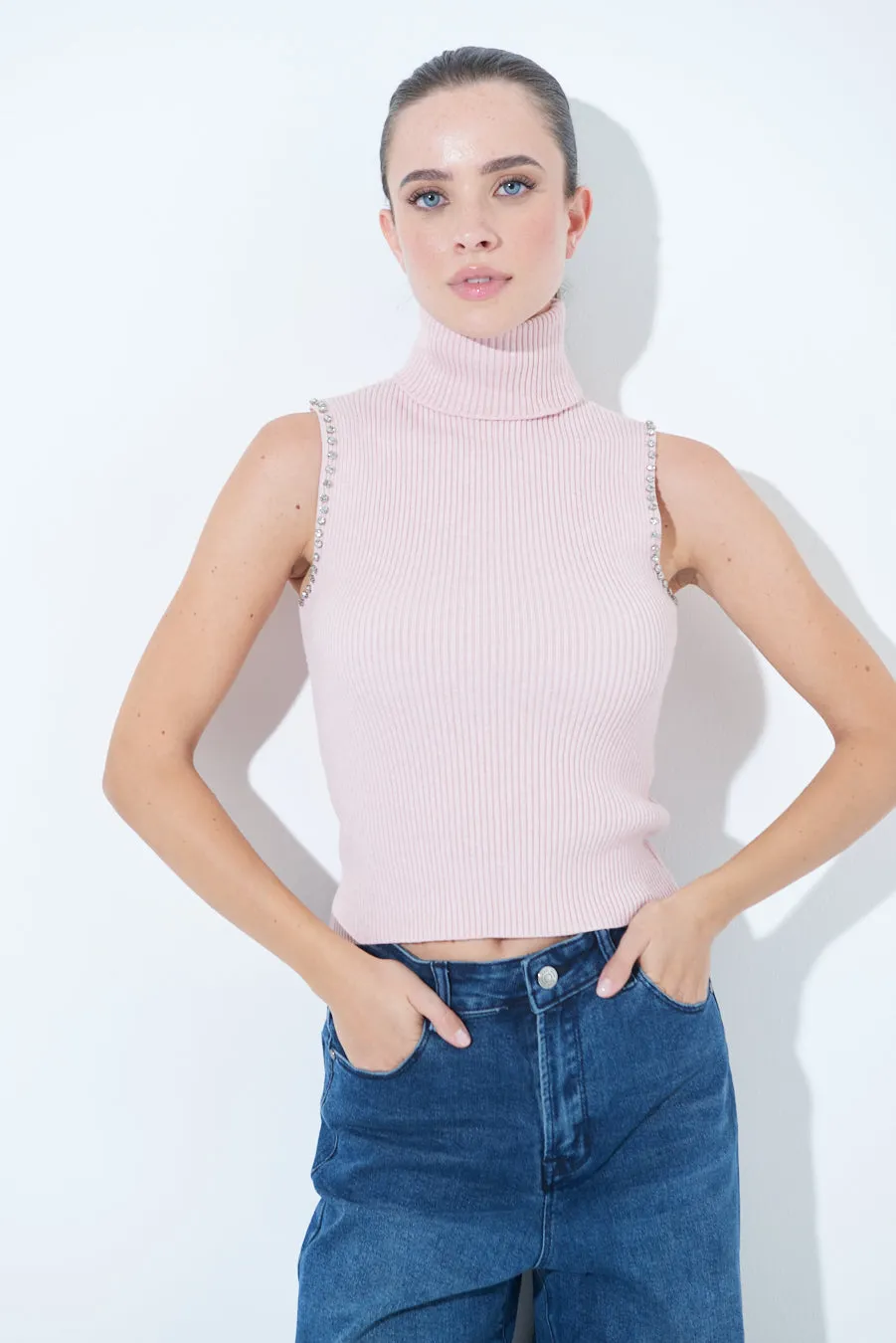 Sleeveless ribbed turtleneck top wholesale