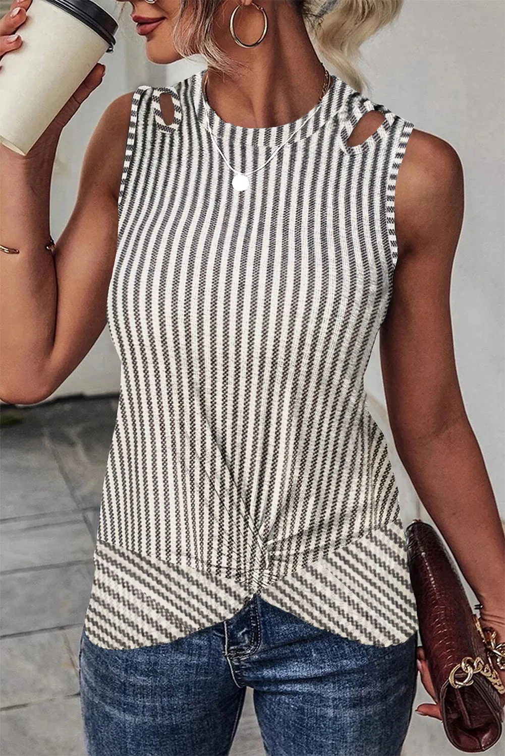 Stripe Twist Front Tank Top