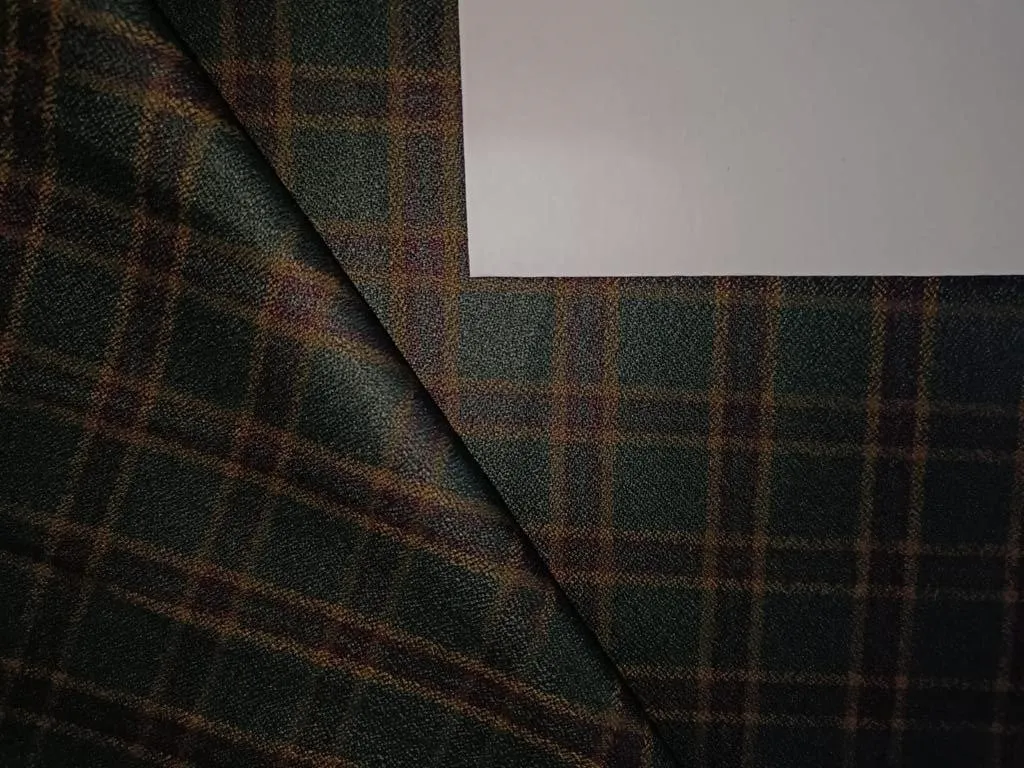 Tweed Suiting Heavy weight premium Fabric dark green, aubergine and yellow Plaids 58" wide [12865]