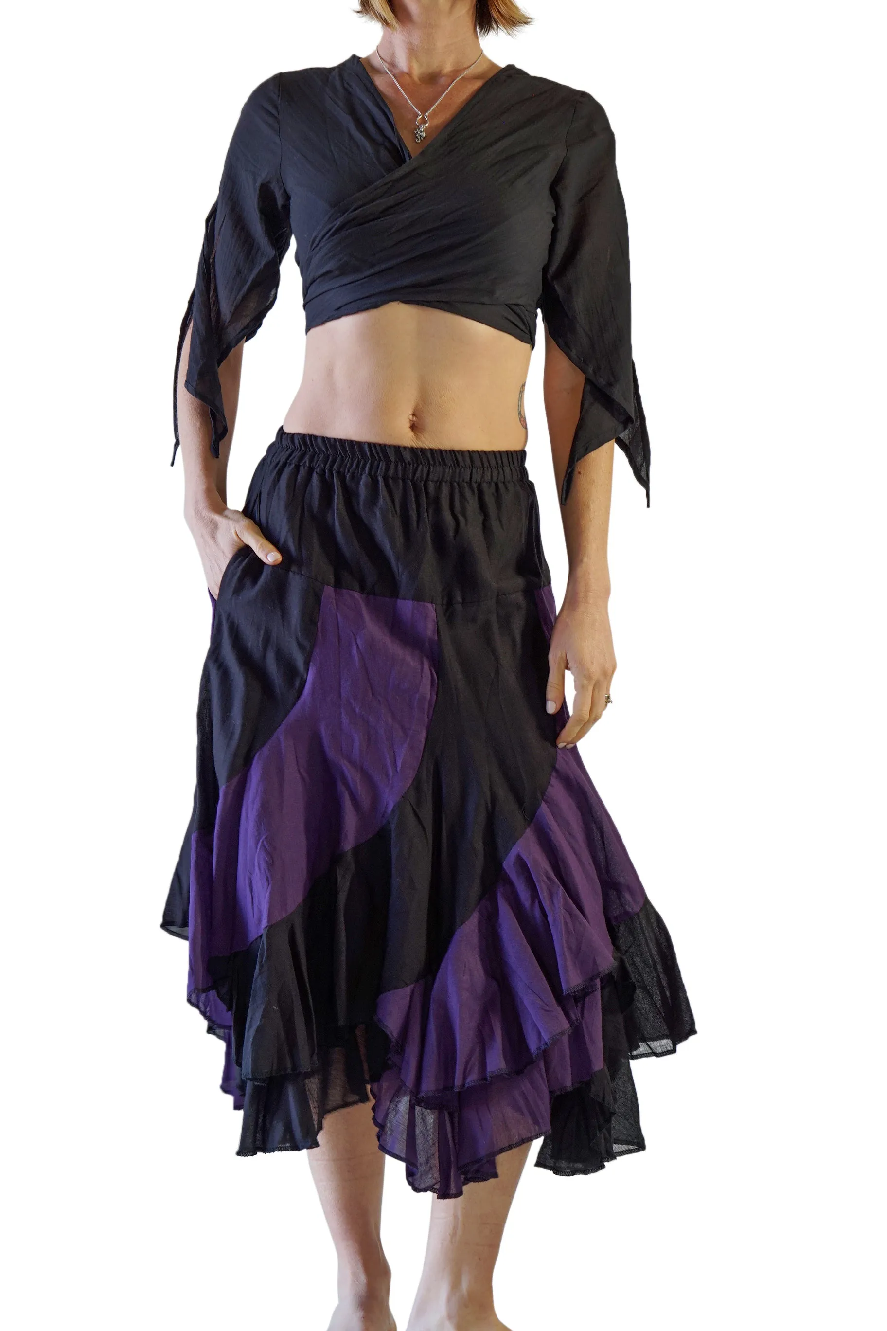 'Two Layer' Alternating Panel Skirt - Black / Purple