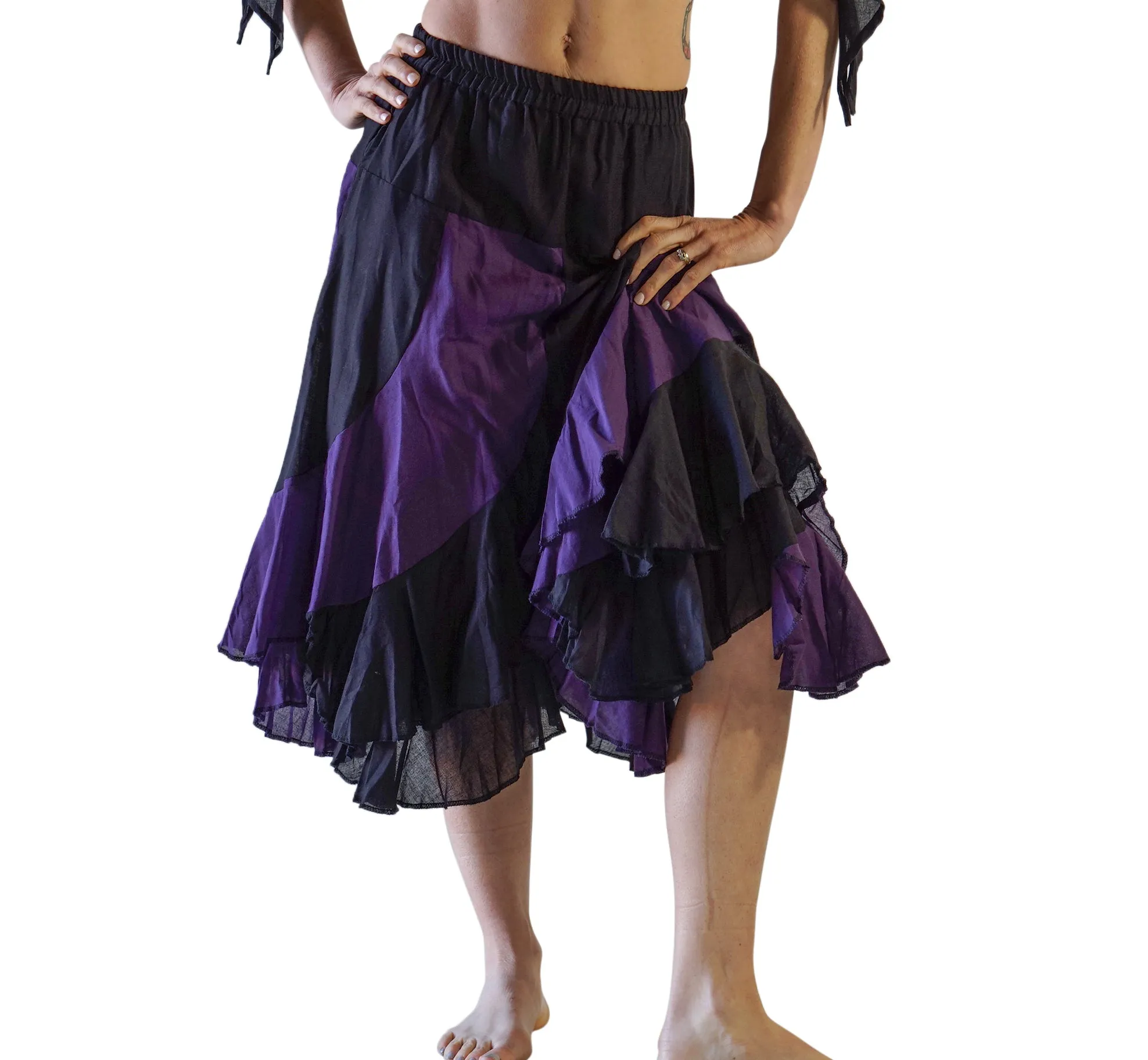 'Two Layer' Alternating Panel Skirt - Black / Purple