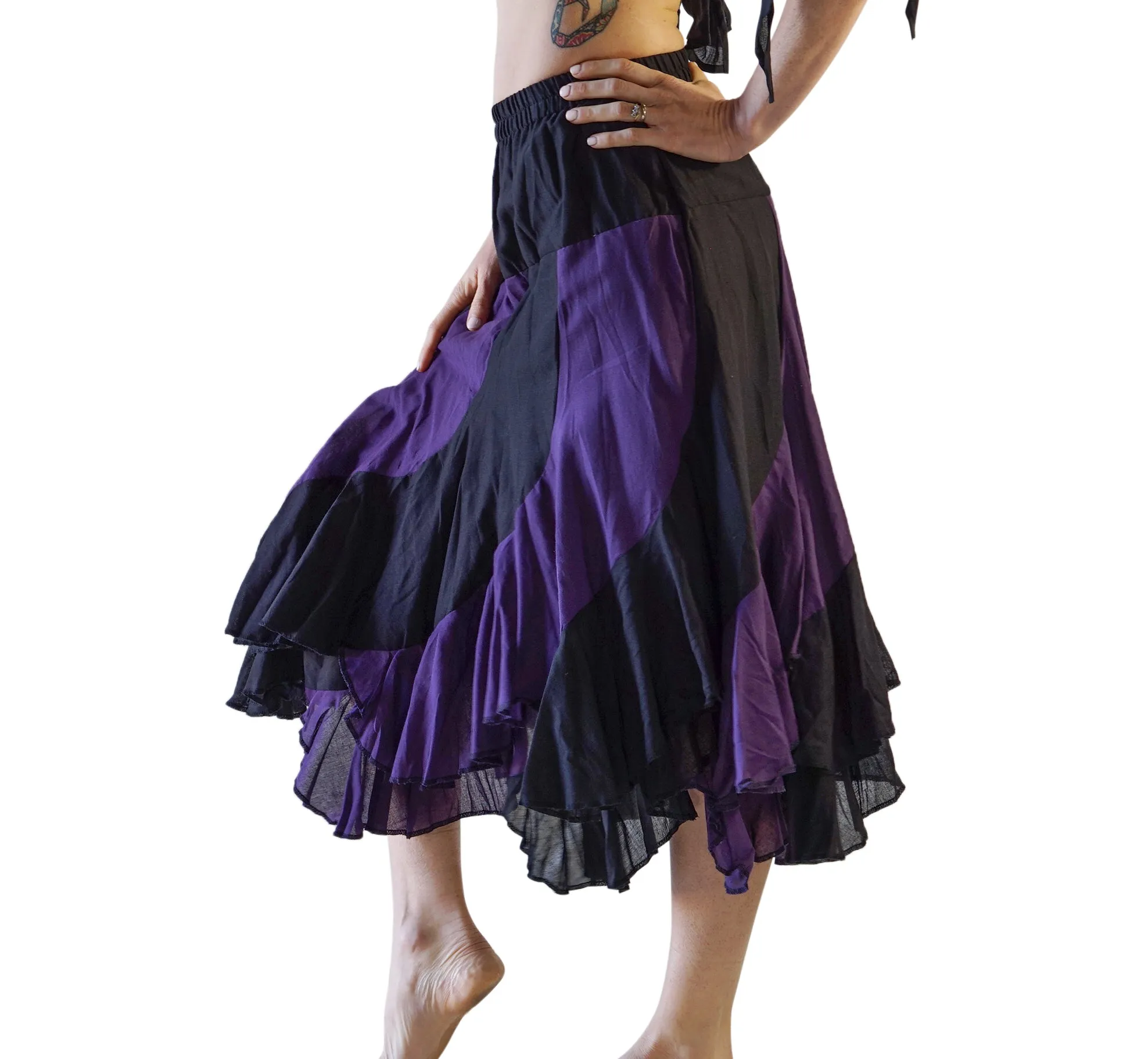 'Two Layer' Alternating Panel Skirt - Black / Purple