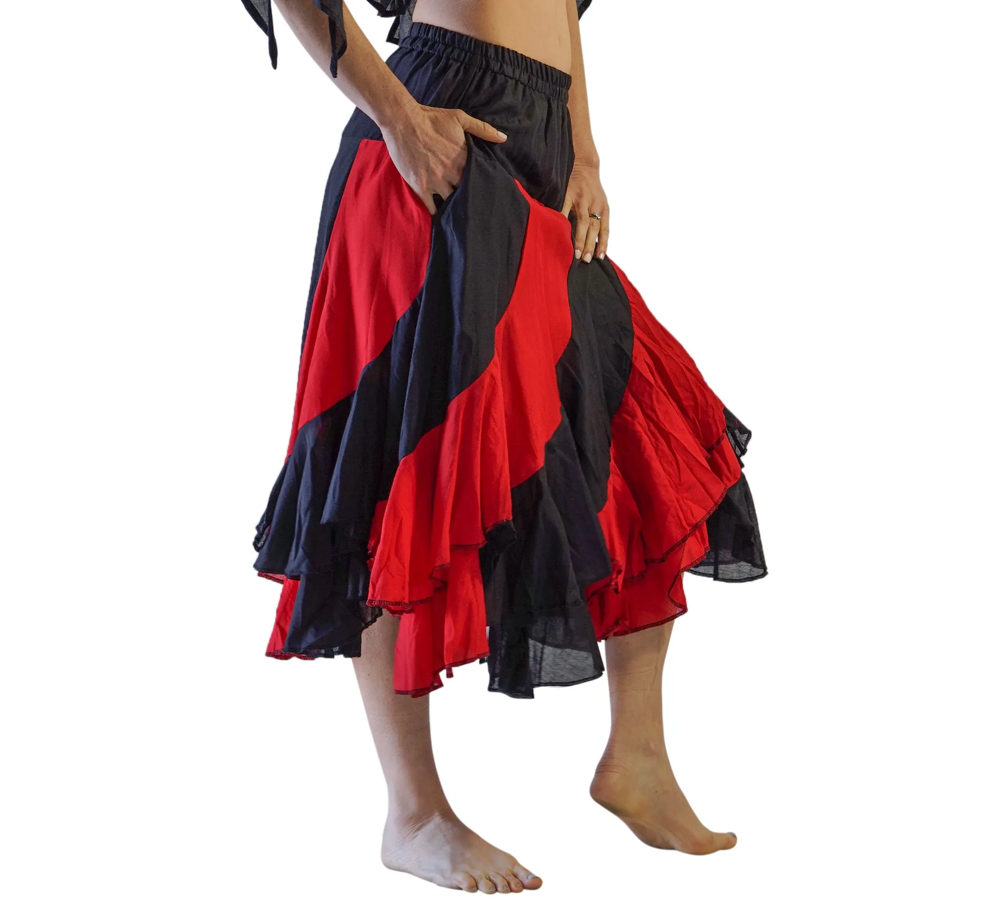 'Two Layer' Alternating Panel Skirt - Black/Red