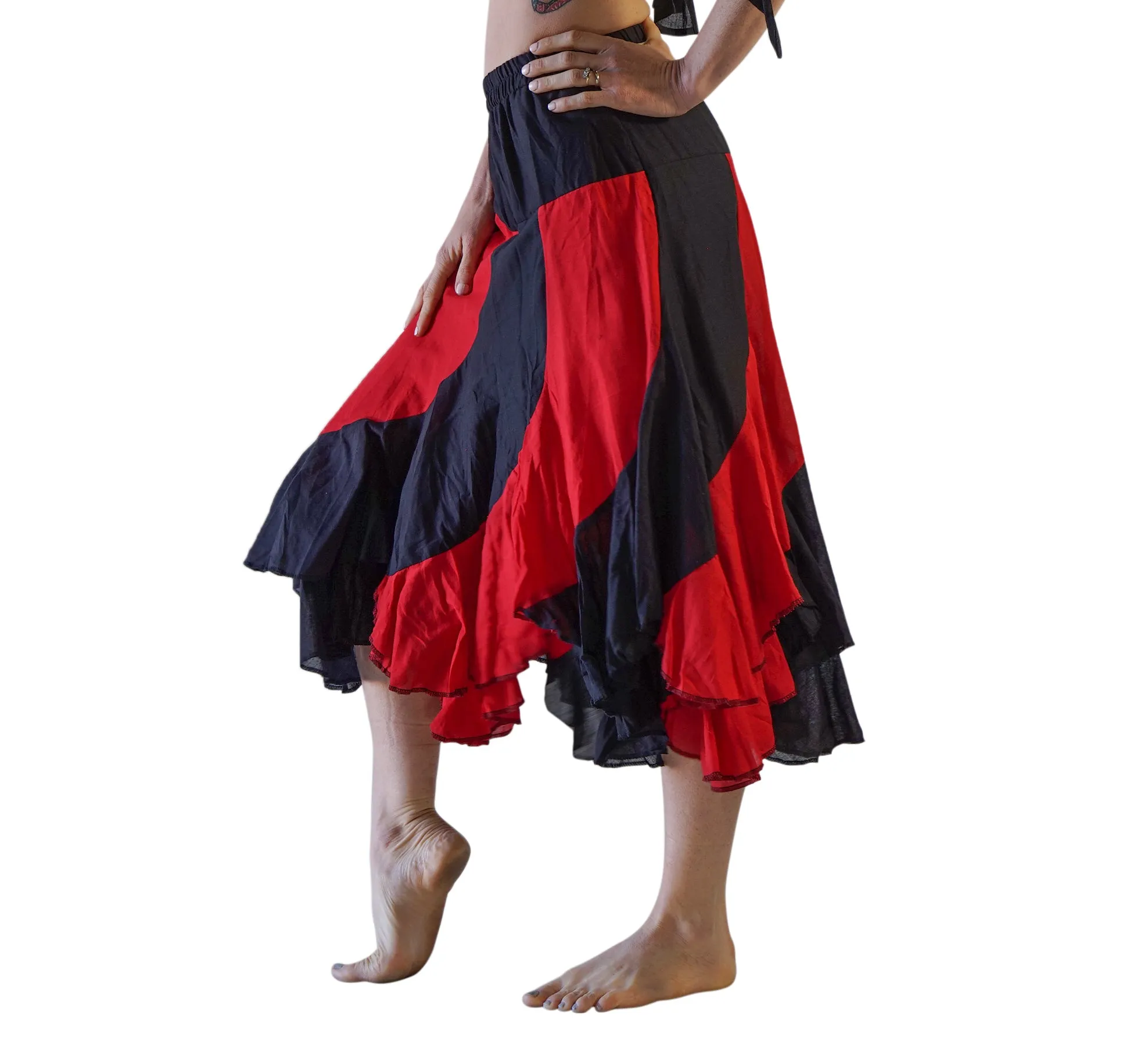 'Two Layer' Alternating Panel Skirt - Black/Red