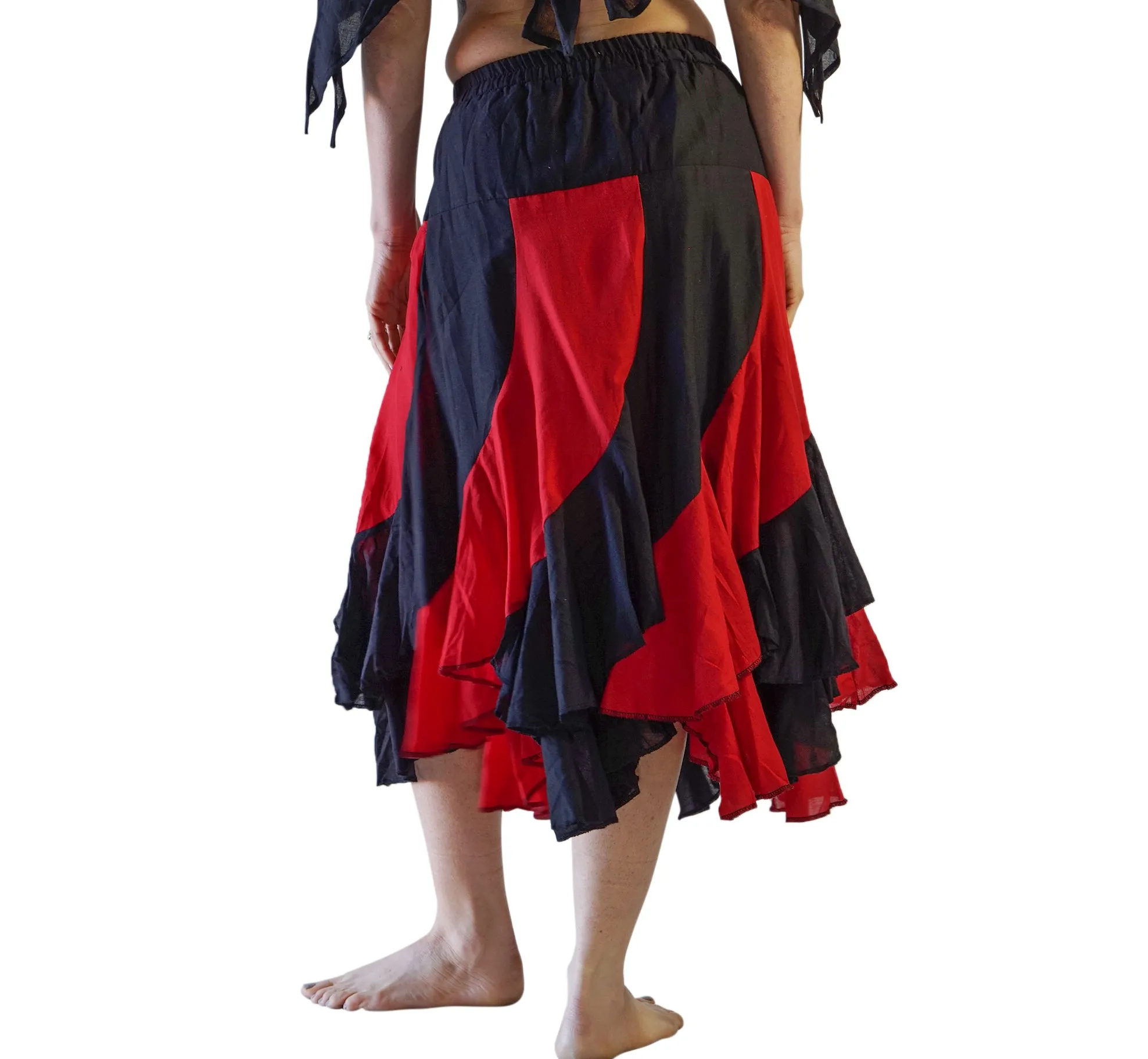 'Two Layer' Alternating Panel Skirt - Black/Red