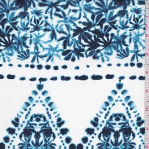 White/Navy/Sky Floral Diamond Crepe Georgette Fabric