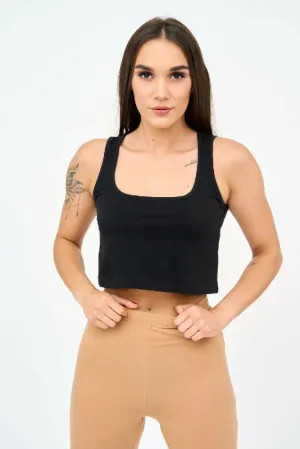 Women's Thick Straps U-Neck Crop Top in Black