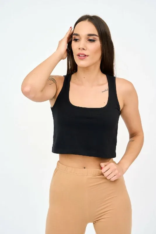 Women's Thick Straps U-Neck Crop Top in Black